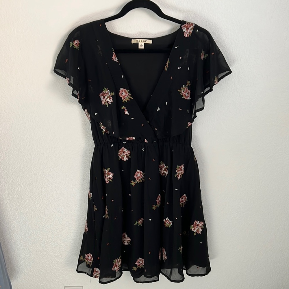 Like new! Flirty Black Dress with Floral Print